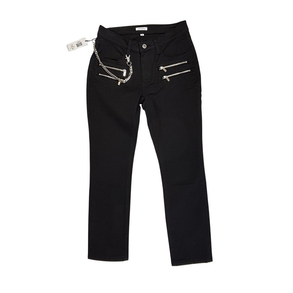 NWT We Wore What Rocker Low Rise Black Denim Cropped Jeans Chains Size 25 / 0‎